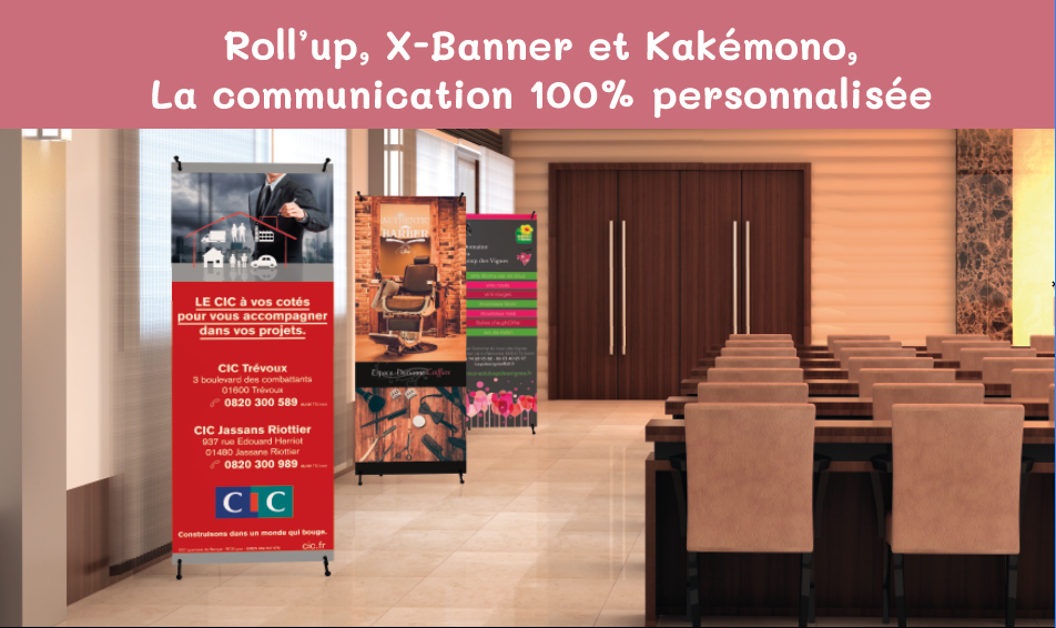 Roll'up,kakémono,X Banner Agence de communication SAORI Patricia Foillard Graphiste